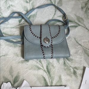 Brighton Leather Crossbody Wallet Bag Blue with Brown Trim